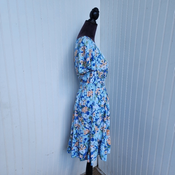 Croft & Barrow WomensBlue Orange Floral Dress Short Sleeve Elastic Waist Sz S - Picture 6 of 15